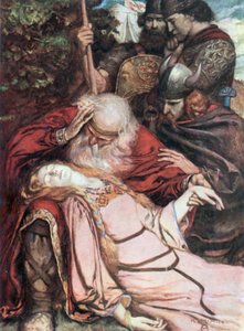 Lear, "Cordelie, Cordelie". Král Lear - V. dějství, 3. scéna (barevná litografie)