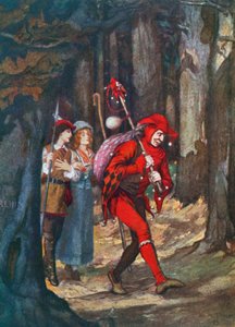 Rosalinda a Celia v Ardenském lese. Jak se vám líbí - 2. dějství, 4. scéna (barevná litografie)