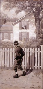 Kouzelná nožní koule, "objevil se Tommy v okně nahoře." (Chlapec s příušnicemi) od Norman Rockwell