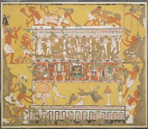 Stavba katafalku, hrobka Ipuy, c. 1279-1213 př.nl (tempera na papíře) od Norman de Garis Davies