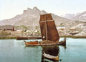 Nordlandská loď s nákladem klád, Norsko, 1890-1900