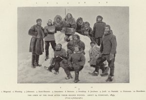 The Crew of the Fram po druhé zimě, asi 24. února 1895 (čb foto) od Norwegian Photographer