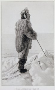 Roald Amundsen v polární výstroji, z knihy "Jižní pól...", vyd. 1912 (litografie)