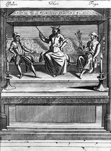 Woden, Thor a Friga, 1670-1680 od Norwegian School