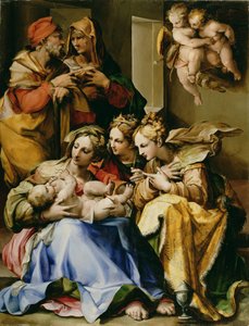 Svatá rodina se svatými Annou, Kateřinou Alexandrijskou a Marií Magdalenou, kolem 1560-9