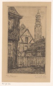 Panoráma města s věží ve Výmaru Alt Weimar (název na objektu) od Octavia Cornelia Suzanna Hofstede de Groot (signed by artist)
