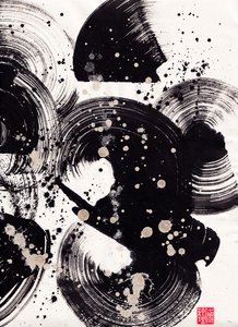 Kruhová tušová abstrakce 2, 2015 (tuš a barva na papíře Xuan)