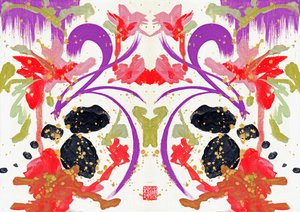 Zen Orange Purple Flowers 1, 2021 (akryl na plátně, digitální) od Odilia W. Y. Fu