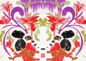 Zen Orange Purple Flowers 2, 2021 (akryl na plátně, digitální) od Odilia W. Y. Fu