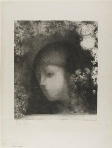 Dětská hlava s květinami od Odilon Redon