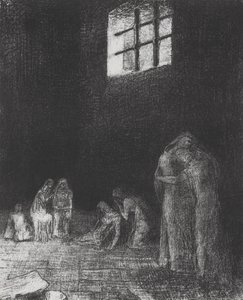 Ve stínu lidé pláčou a modlí se... od Odilon Redon