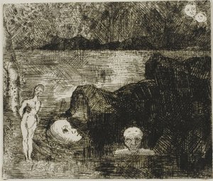 Dream Vision, cca 1880 (lept a suchá jehla na tkaném papíře ze slonoviny) od Odilon Redon