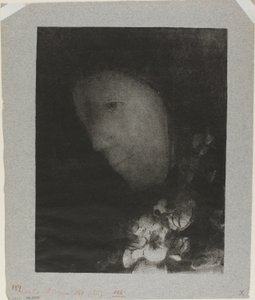 Hlava ženy s živůtek květin od Odilon Redon