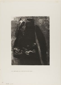 Je to ďábel, který nese pod svými dvěma křídly sedm smrtelných hříchů, deska 2 z Pokušení svatého Antonína (1. série) od Odilon Redon