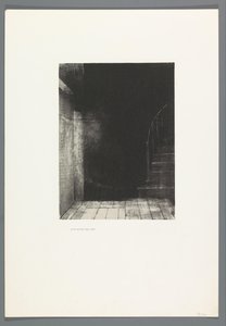 Je vis une lueur large et pâle La Maison Hautée, 6 litografií titulní strana Strašidelný dům, La Maison Hantée, ilustrace k textu Bulwer-Lytton, přeložil do francouzštiny René Philipon, (název série) od Odilon Redon