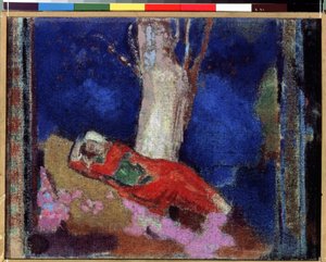 ""Mladá žena ležící pod stromem"" (Žena ležící pod stromem) Obraz Odilona Redona (1840-1916) 1900-1901 Kvaš a tempera. Nabis. Muzeum Ermitáž, Petrohrad (Saint-Petersburg) od Odilon Redon