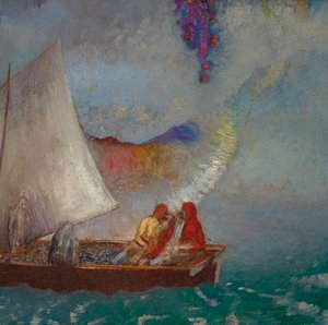 La Voile Grise, kolem 1900-05 (olej na plátně) od Odilon Redon