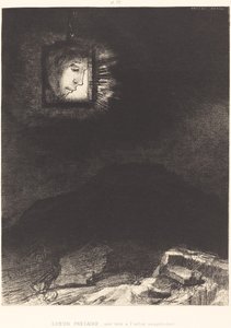 Nejistý záblesk, hlava zavěšená od Odilon Redon