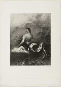 Siréna vycházející z vln, oblečená v plamenech, deska 4 z 8 z "Les Origines" od Odilon Redon