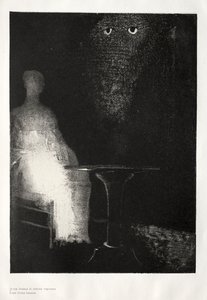Strašidelný dům: Pokračoval jsem v pohledu na židli a zdálo se mi, že jsem na ní viděl bledě modrou..., 1896. od Odilon Redon