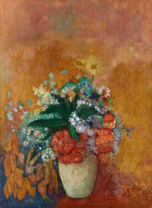 Váza s květinami, cca 1905 (olej na látce) od Odilon Redon