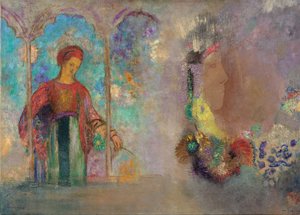 Žena v gotickém podloubí - Žena s květinami - Peinture de Odilon Redon (1840-1916) od Odilon Redon