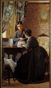 Negramotná nebo žena píšící dopis pro svou služebnou Obraz Odoarda Borraniho (1834-1905) 1869 Soukromá sbírka
