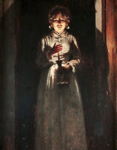 Nainen kynttilän kanssa, Odoardo Borrani (1833-1905), Öljy puulle, 38,5x25,5 cm