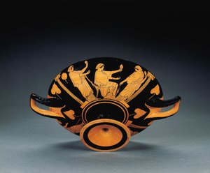 Podkrovní kylix s červenou postavou, cca 470 př. n. l. (terakota) (viz také 2636771-2) od Oedipus Painter (attr. to)