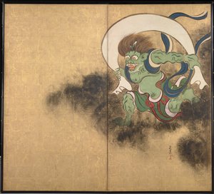 The Wind God Right část dvoupanelového plátna - Dílo Ogaty Korin (1658-1716), akvarel a inkoust na papíře, počátek 18. století, japonské umění, východní mytologie - Tokijské národní muzeum, Japonsko od Ogata Korin