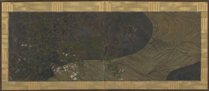 Tekoucí voda, podzimní trávy a květiny, období Edo, konec 17.-začátek 18. století. od Ogata Korin