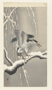 Kvákání na zasněžené větvi od Ohara Koson
