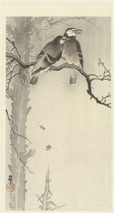 Dva špačci šedí od Ohara Koson