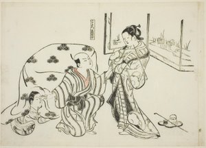 Kotatsu Dojoji, ne. 5 ze série 12 grafik zobrazujících parodie her od Okumura Masanobu