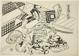 Legenda o Taishi, scéna 2 (Taishiden nidanme), ze série "Slavné scény z japonských loutkových her (Yamato irotake)" od Okumura Masanobu