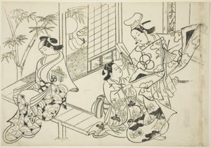 Narihira: The Mirror Scene (Narihira kagami no dan), ze série "Slavné scény z japonských loutkových her (Yamato irotake)" od Okumura Masanobu
