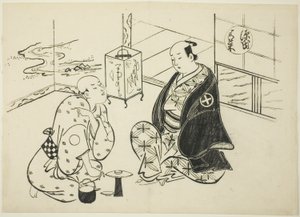 Kapitola Hahakigi z „The Tale of Genji“ (Genji Hahakigi), ze série parodií Genji od Okumura Masanobu