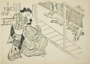 Kapitola Hanachirusato z „The Tale of Genji“ (Genji Hanachirusato), ze série parodií Genji od Okumura Masanobu