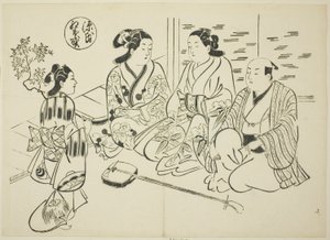 Kapitola Momiji-no-ga z „Příběhu Genjiho“ (Genji Momiji-no-ga), ze série parodií Genji od Okumura Masanobu