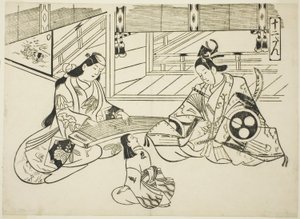 Yoshitsune (Ushiwaka) a princezna Joruri, ze série "Slavné scény z japonských loutkových her (Yamato irotake)" od Okumura Masanobu