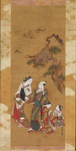 Yukihira a dva Brinemaidens na Sumě, 18. století. od Okumura Masanobu