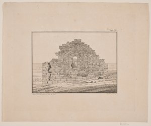 Zřícenina kostela v Grónsku. Ilustrace pro W.A. Grah. Výzkumná cesta na východní pobřeží Grónska