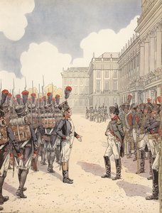 Napoleon oslovený nervózním poručíkem během přehlídky v Schönbrunnu od Onfray de Breville Job