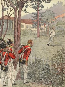 Napoleon se procházel ve své zahradě, když byl vězněm na Svaté Heleně od Onfray de Breville Job
