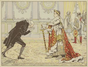 Ráno v den své korunovace, vnímaje notáře Josefína, mu Napoleon se smíchem řekl: Tak, Maitre Ragideau, tady je plášť! A tady je meč! od Onfray de Breville Job