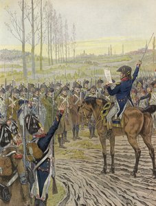 Slova Napoleona čtená některým z jeho vojáků během tažení na Rýnu v roce 1805