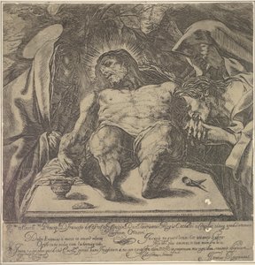 Oplakávání nad Kristovým tělem u tří Marií, nádoba s mastí na stůl do ..., 1615. od Orazio Borgianni