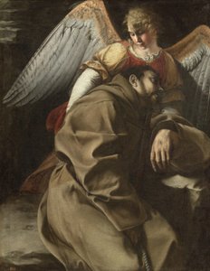 Svatý František podpíraný andělem, asi 1607 (olej na plátně) od Orazio Gentileschi