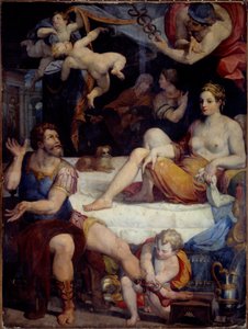 Trojská válka: „“ Merkur přikazuje Enee, aby opustil Didon““ Obraz Orazio Samachini (1532-1577) Slunce 16. století. 2,49 x 1,78 m od Orazio Samachini
