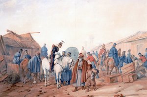 Zásobovací základna britské armády v přístavu Balaclava (Balaklava) - Norie, Orlando (1832-1901) - 1854 - Akvarel na papíře - 36,3x52,6 - Soukromá sbírka od Orlando Norie
